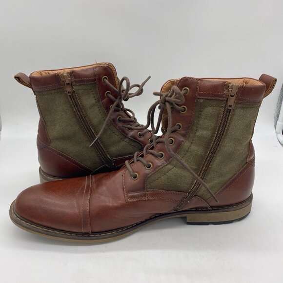 Steve Madden Bunsin Boots Mens 13 Combat Lace Up Faux Leather Canvas Cap Toe main image 10